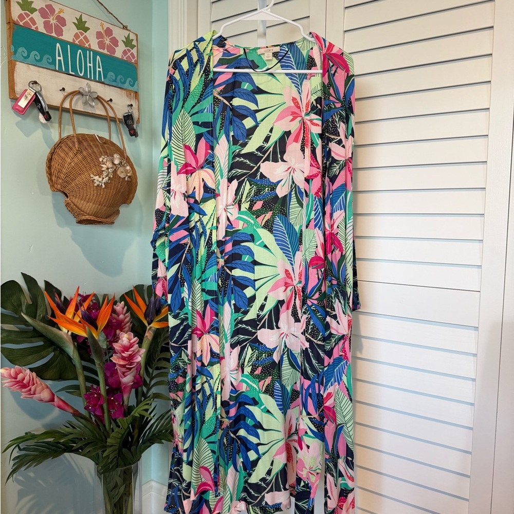 LOFT Multicolor Tropical Leaf Open Cover Up